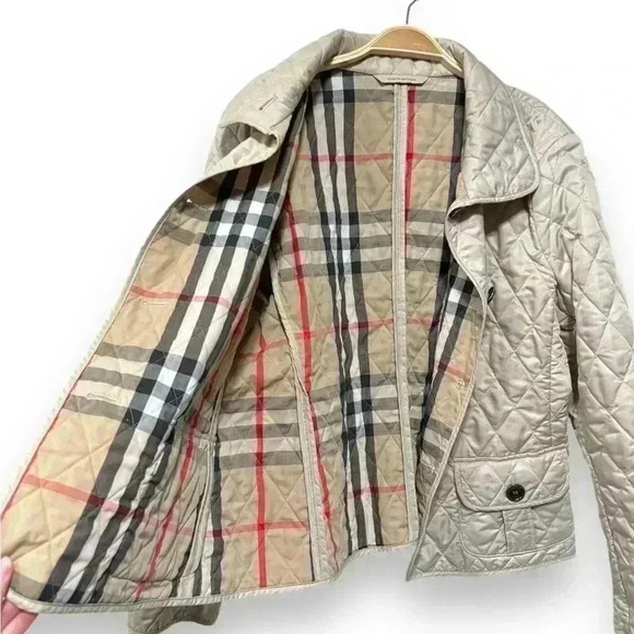 Burberry Nova Check Diamond Quilted Beige Barn Button Jacket Coat Size XL - Picture 7 of 14